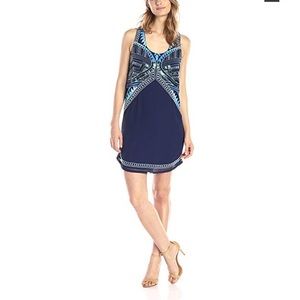 Navy beaded chiffon shift dress